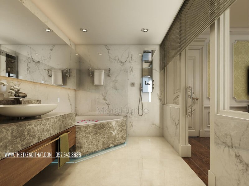 Đá tự nhiên ốp mặt lavabo được lựa chọn sử dụng giúp cho gia chủ dễ dàng lau chùi dễ dàng và vệ sinh đá ốp lavabo