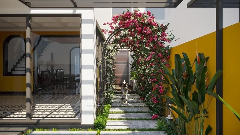 Kiến trúc ngoại thất của sân vườn biệt thự đẹp được thiết kế để tạo ra một không gian sống đẹp mắt.