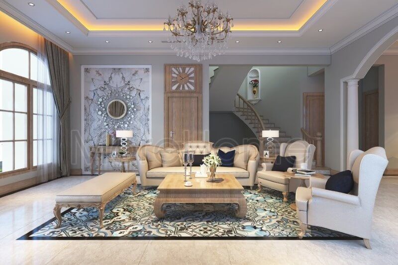 .
Sofa phòng khách biệt thự được thiết kế theo phong cách tân cổ điển với sự kết hợp giữa gỗ tự nhiên và nhịp nhàng, tạo nên hiệu ứng đẹp mắt.
